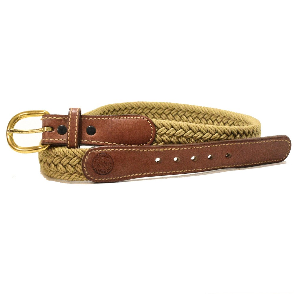 70s Vintage Jordache Braided Belt Womens S Tan Brown Canvas Leather Gold Buckle